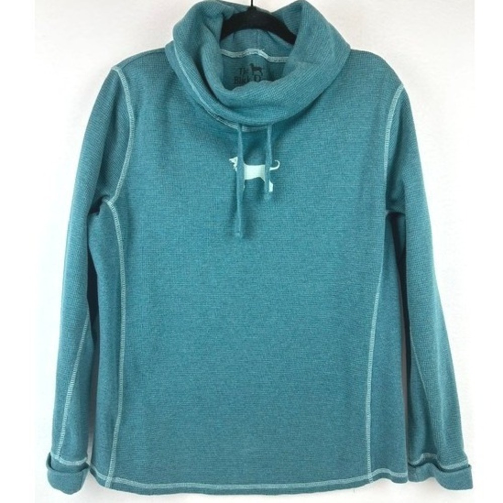 The Black Dog Pullover Teal Waffle Knit Cowl Neck Women XL